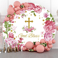 Rosa Blumen Runden Gold Funkeln Baby Dusche Hintergrund