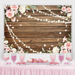 Rosa Blumen Mit Licht Holz Baby Mädchen Dusche Hintergrund