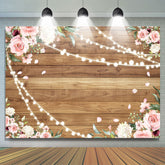 Rosa Blumen Mit Gelb Holz Mädchen Baby Dusche Hintergrund
