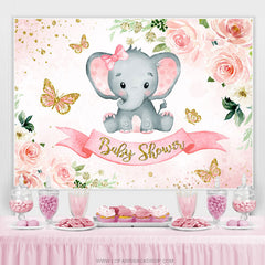 Rosa Blume Und Schmetterling Elefant Babydusche Hintergrund