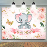 Rosa Blume Und Schmetterling Elefant Babydusche Hintergrund