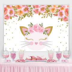 Rosa Blume Und Katze Glücklich Geburtstag Hintergrund Für Mädchen