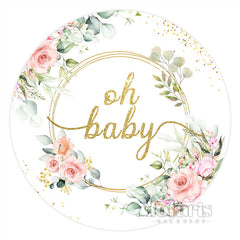 Rosa Blume Und Golden Kreis Baby Dusche Hintergrund