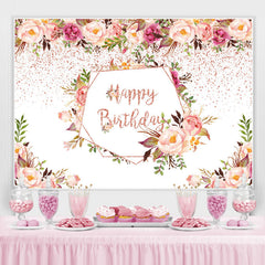Rosa Blume Und Grün Pflanzen Glücklich Geburtstag Hintergrund