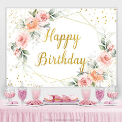 Rosa Blumen Und Funkeln Gold Glücklich Geburtstag Hintergrund