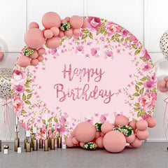 Rosa Blumen Kreis Glücklich Geburtstag Hintergrund Für Mädchen