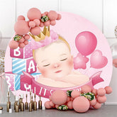 Rosa Mädchen Mit Krone Ballon Kreis Baby Dusche Hintergrund