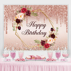 Rosa Funkeln Und Blumen Glücklich Geburtstag Party Hintergrund