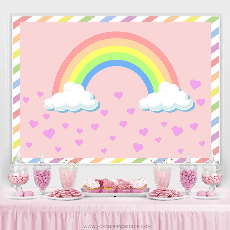 Lofaris Pink Heart And Rainbow Themed Baby Shower Backdrop