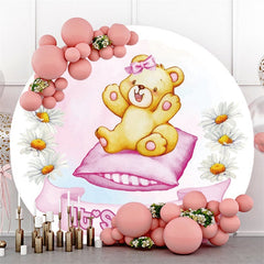 Rosa Es ist A Mädchen Tragen Und Kissen Runden Baby Dusche Hintergrund