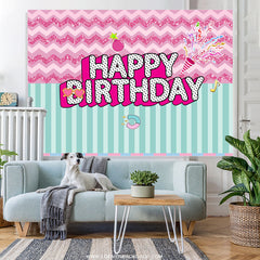 Rosa Welligkeit Und Grün Streifen Glücklich Geburtstag Backdorp