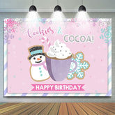 Rosa Schneebedeckt Tasse Und Schnee Mann Glücklich Geburtstag Hintergrund