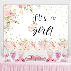 Lofaris Pink Spring Floral Its A Girl Baby Shower Backdrop