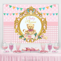 Rosa Teddy Tragen Mit Flaggen Thema Babydusche Hintergrund