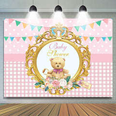 Rosa Teddy Tragen Mit Flaggen Thema Babydusche Hintergrund