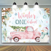 Rosa LKW Winter Onederland Blau Hintergrund Für Geburtstag