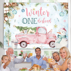 Rosa LKW Winter Onederland Blau Hintergrund Für Geburtstag