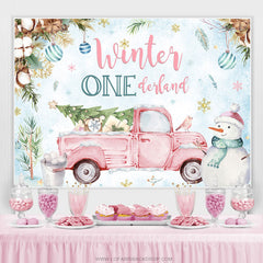 Rosa LKW Winter Onederland Blau Hintergrund Für Geburtstag