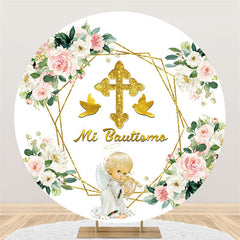 Rosa Weiß Blumen Gold Funkeln Babydusche Hintergrund