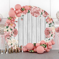 Rosa Weiß Blumen Holz Runden Geburtstag Party Hintergrund