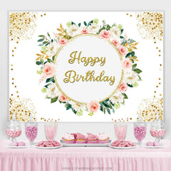 Rosa Weiss Flral Gold Funkeln Glücklich Geburtstag Hintergrund