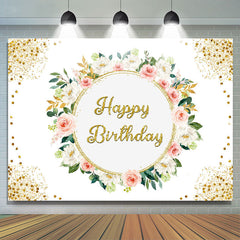 Rosa Weiss Flral Gold Funkeln Glücklich Geburtstag Hintergrund
