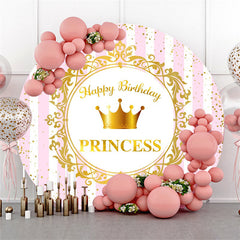 Rosa Weiß Streifen Runden Gold Prinzessin Geburtstag Hintergrund