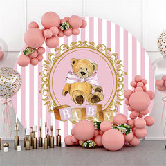 Rosa Weiß Streifen Runden Khaki Teddy Baby Dusche Hintergrund