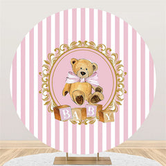 Rosa Weiß Streifen Runden Khaki Teddy Baby Dusche Hintergrund