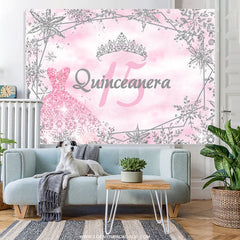 Rosa Winter Schneeflocke Glücklich 15 Geburtstag Hintergrund