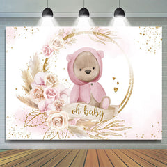 Rosa Mit Golden Tragen Blumen Niedlich Babydusche Hintergrund