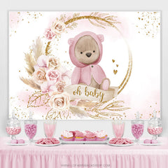 Rosa Mit Golden Tragen Blumen Niedlich Babydusche Hintergrund