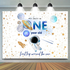 Planet Raumfahrer Gold funkeln Hintergrund zum 1. Geburtstag