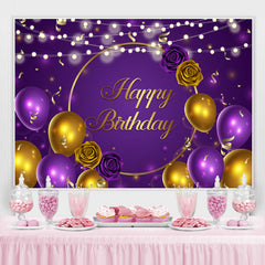 Lila Und Gold Luftballons Mit Rose Geburtstag Hintergrund
