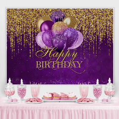 Lila Luftballons Gold Funkeln Glücklich Geburtstag Hintergrund