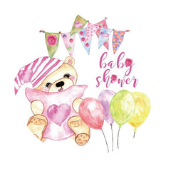 Lila Luftballons Mit Teddy Runden Baby Dusche Hintergrund