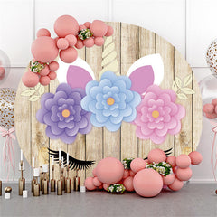 Lila Blau Rosa Einhorn Blumen Holz Geburtstag Hintergrund