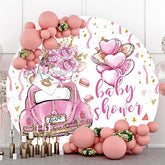 Lila Auto Mit Rosen Teddy Kreis Baby Dusche Hintergrund