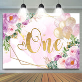 Lila Blumen Und Funkeln Luftballons 1 Geburtstag Hintergrund