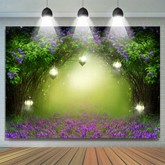 Lila Blumen Und Bäume Mit Dicht Baby Dusche Hintergrund