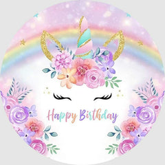 Lila Blumen Und Einhorn Kreis Glücklich Geburtstag Hintergrund