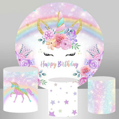 Lila Blumen Und Einhorn Kreis Glücklich Geburtstag Hintergrund