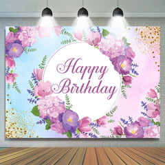 Lila Blumen Funkeln Glücklich Geburtstag Hintergrund Banner
