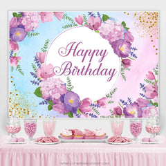 Lila Blumen Funkeln Glücklich Geburtstag Hintergrund Banner