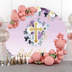 Lila Blumen Gold Gott Segnen Runden Baby Dusche Hintergrund