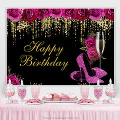 Lila Blumen Absätze Gold Funkeln Glücklich Geburtstag Hintergrund