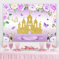 Lila Funkeln Blumen Und Schloss Geburtstag Hintergrund
