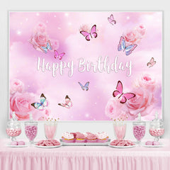 Lila Rosa Schmetterling Blumen Glücklich Geburtstag Hintergrund