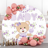 Lila Teddy Tragen Und Blumen Runden Baby Dusche Hintergrund