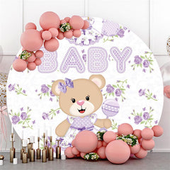 Lila Teddy Tragen Und Blumen Runden Baby Dusche Hintergrund